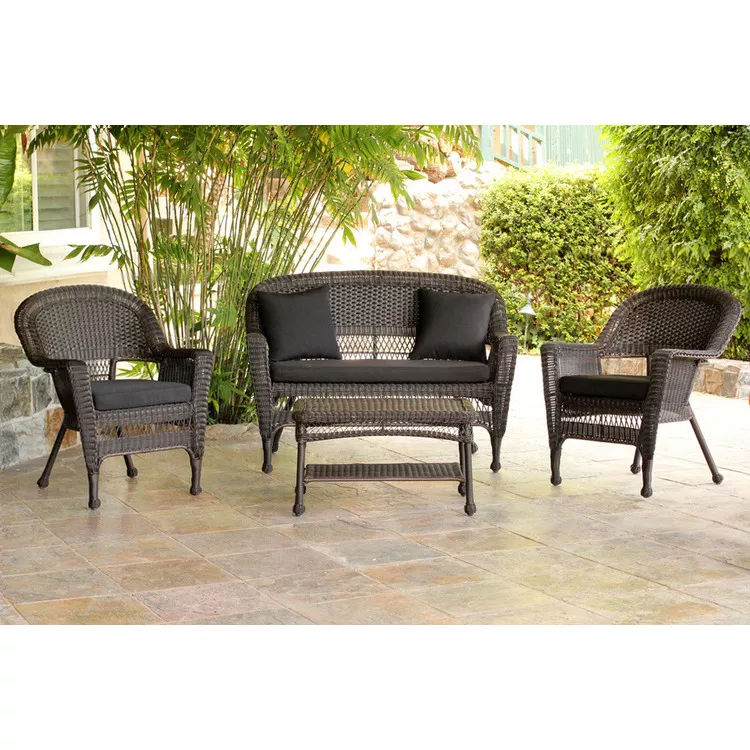 Jeco Espresso Wicker Conversation Set - Outdoor Lounge Set