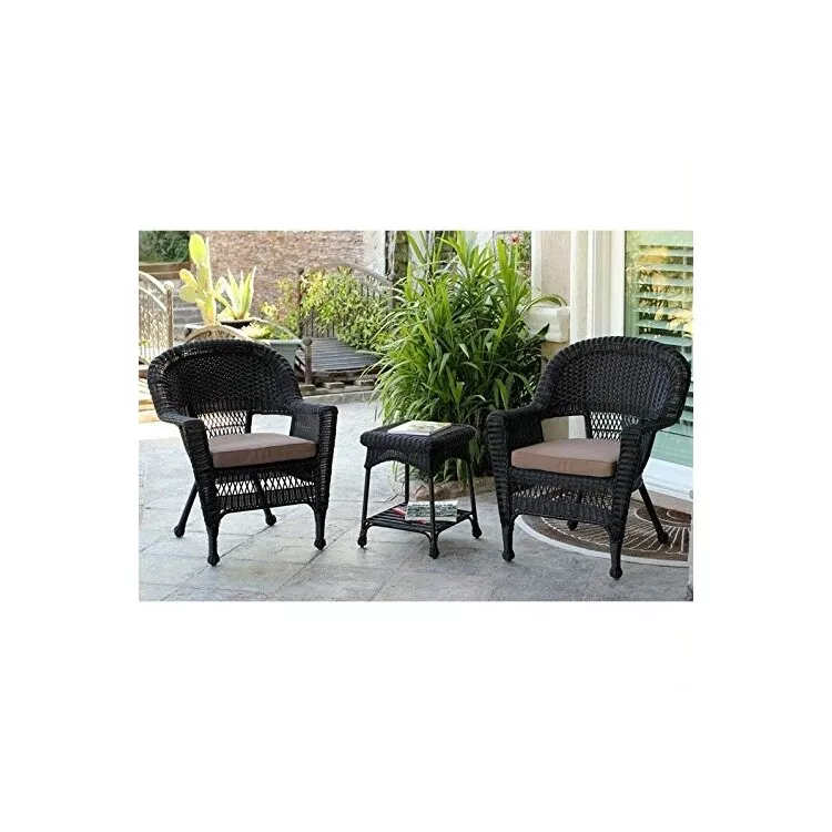 Jeco Wicker Chair & End Table Set - Black & Brown