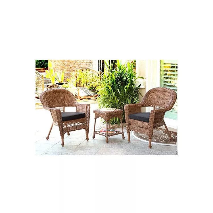 Jeco Wicker Chair & End Table Set - Honey Brown
