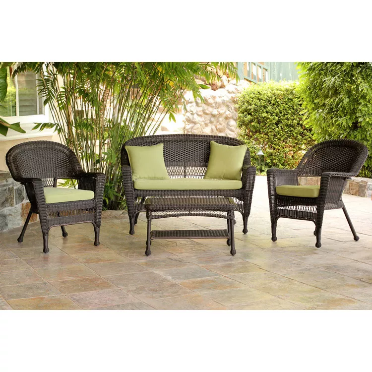 Jeco Wicker Conversation Set - Sage Green Cushions