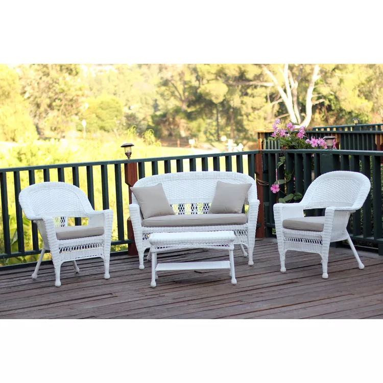 Jeco Wicker Conversation Set with Cushions