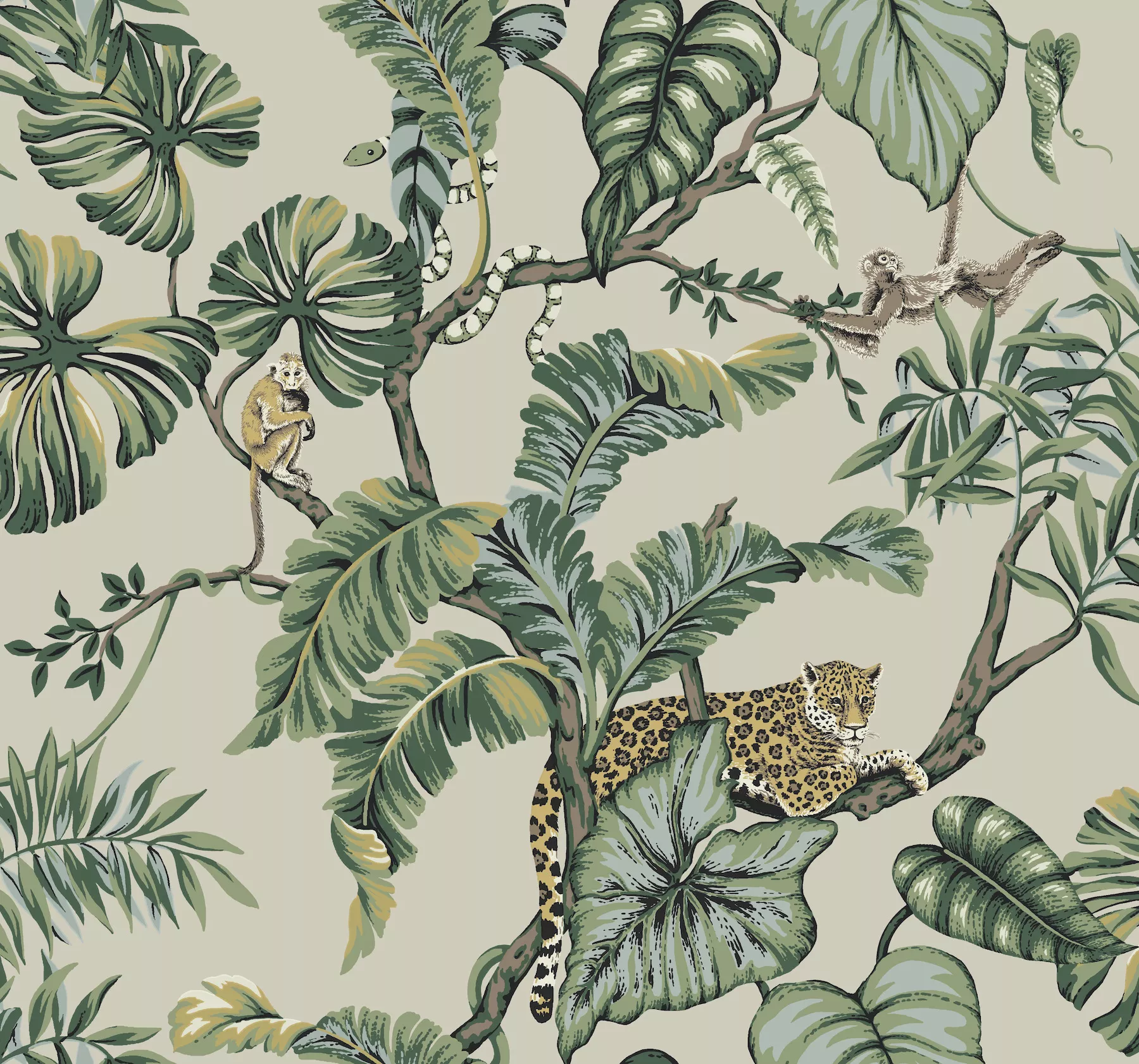 Jungle Cat Beige Wallpaper