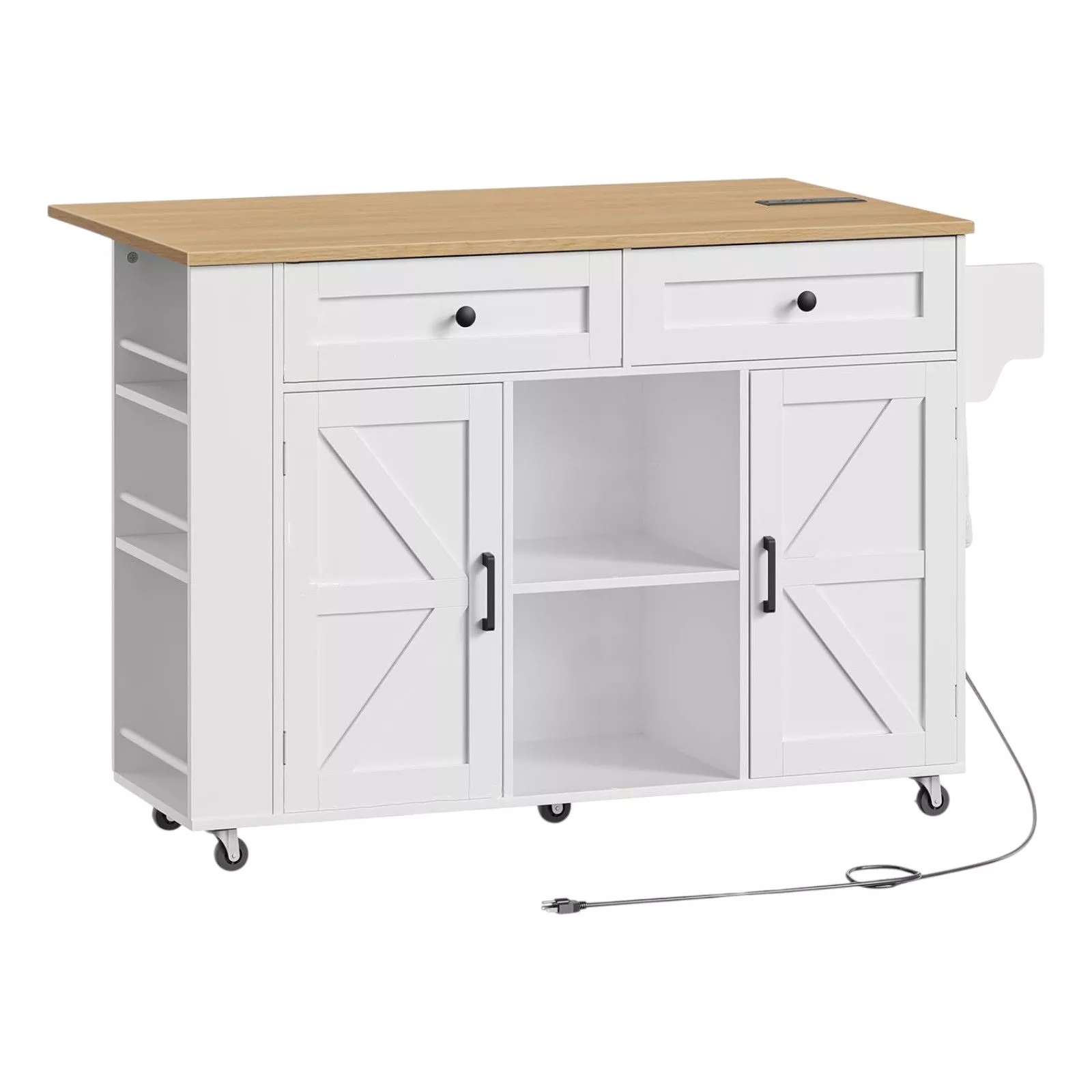 Kitchen Island on Wheels with Power Outlet and Storage