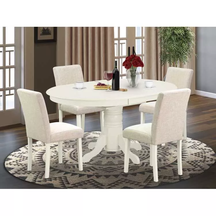 Kitchen Table & Chair Set - 5 Piece Linen Fabric Dining Set