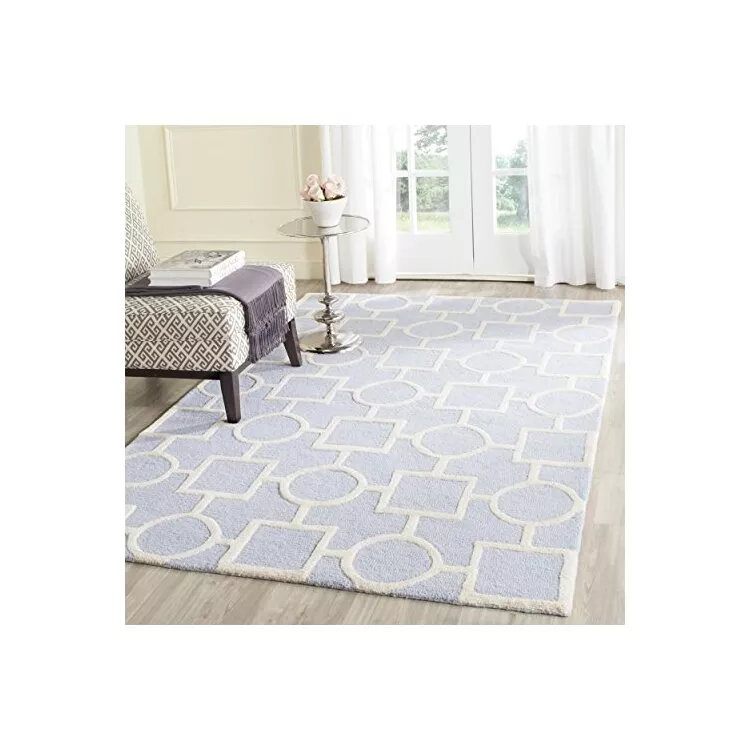 Light Blue/Ivory Contemporary Wool Pile Rug 8x5' Medium Rectangle