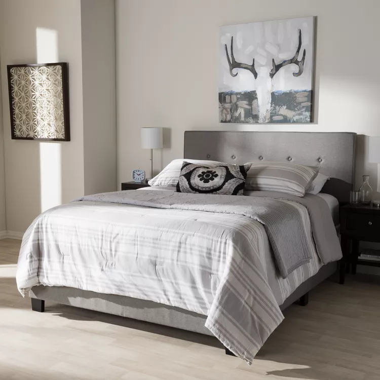Light Grey Modern Full Size Fabric Upholstered Bed