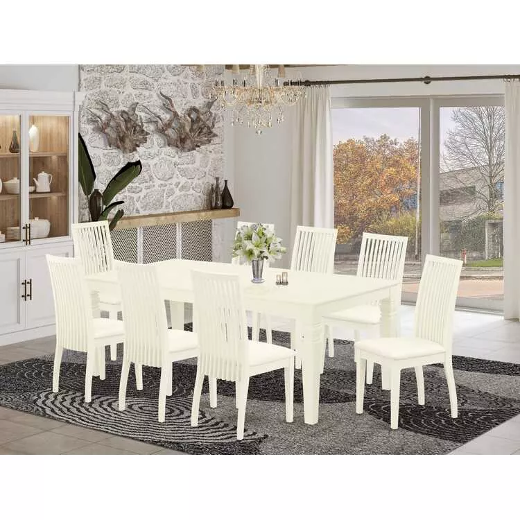 Linen White Dining Set with Butterfly Leaf Table and Chairs