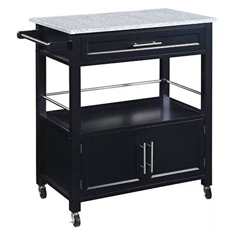 Linon Cameron Black Kitchen Cart Granite Top Black