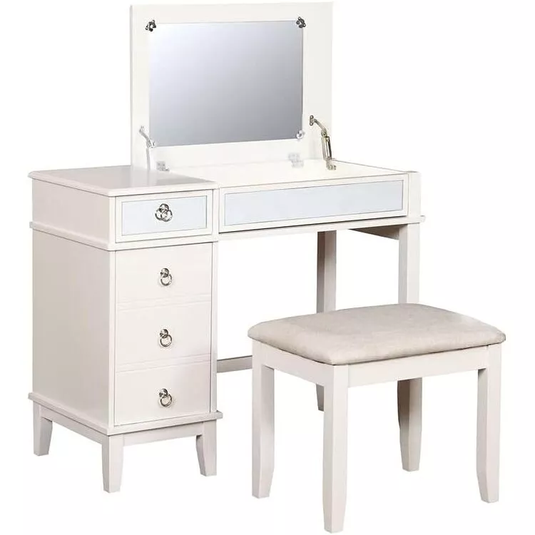 Linon Eva White Vanity Set Glitz