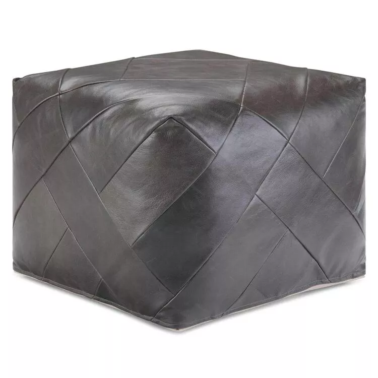 Lovell Boho Square Pouf in Dark Brown Leather