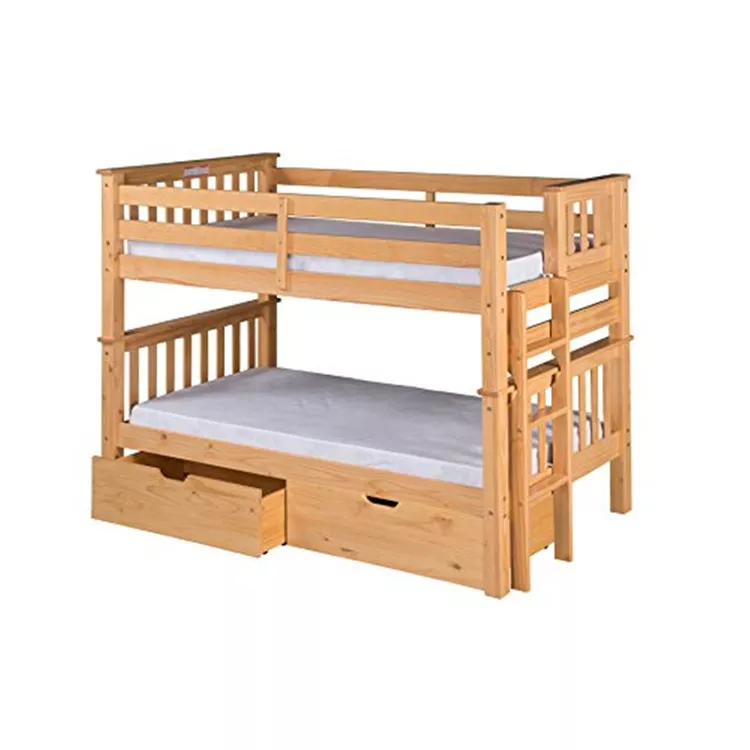 Low Bunk Bed Twin over Twin Brown Solid Wood