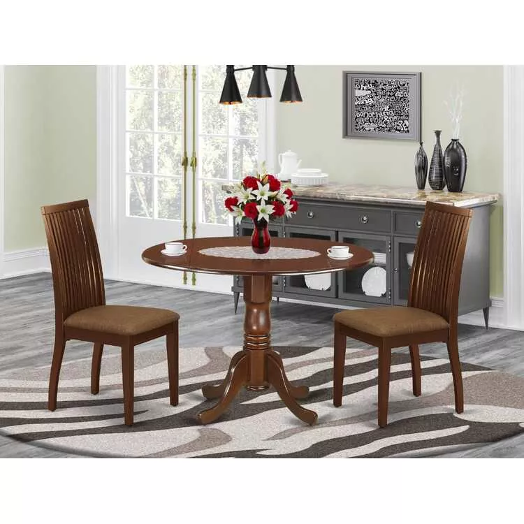 Mahogany 3Pc Dinette Set with Rounded Table & Drop Leaves