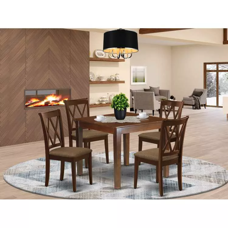 Mahogany Dining Set 5Pc Square Table & Double X Chairs