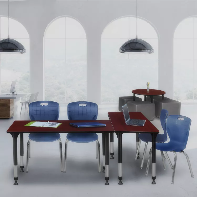 Mahogany Height Adjustable 60 x 30 Student Desk & Navy Blue Stack Chairs Set - Regency Seating