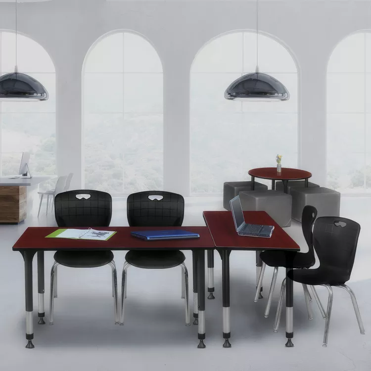 Mahogany Height Adjustable Classroom Table & Black Stack Chairs Set - Regency Seating