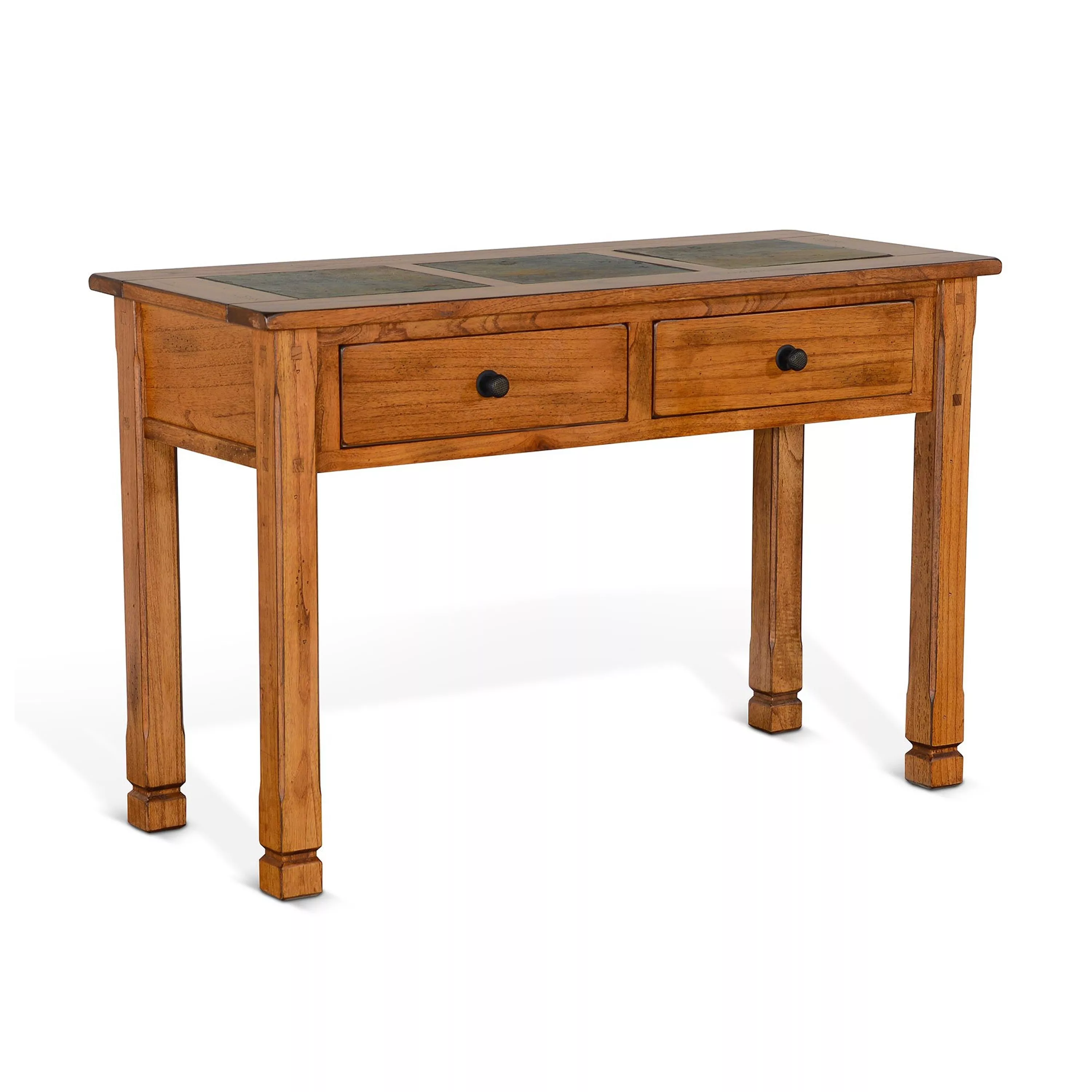 Marv Sofa Table w 2 Drawers, 48 Inch Rectangular Slate Inlay, Brown