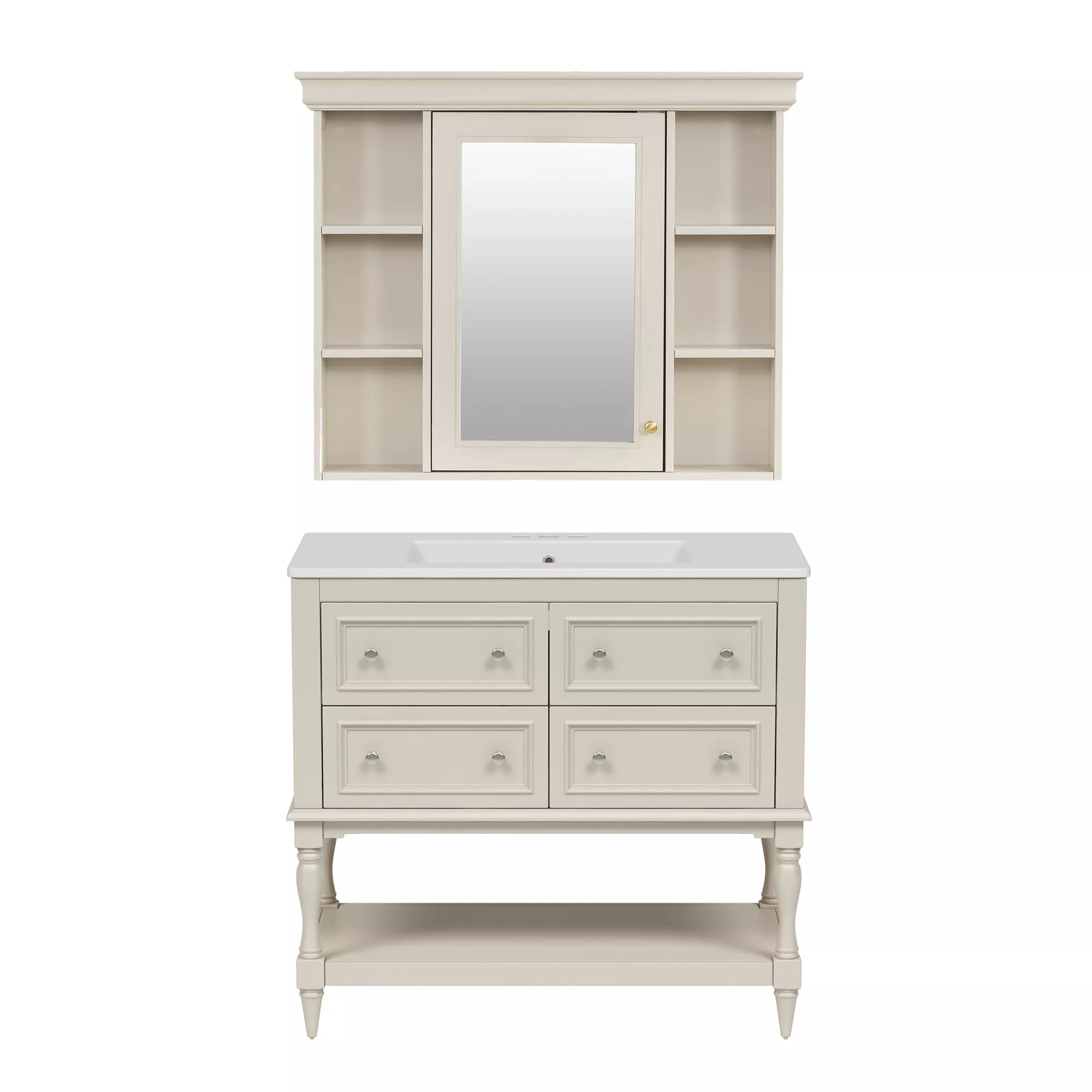 Merax Bathroom Vanity Set with Ceramic Sink & Mirror Cabinet