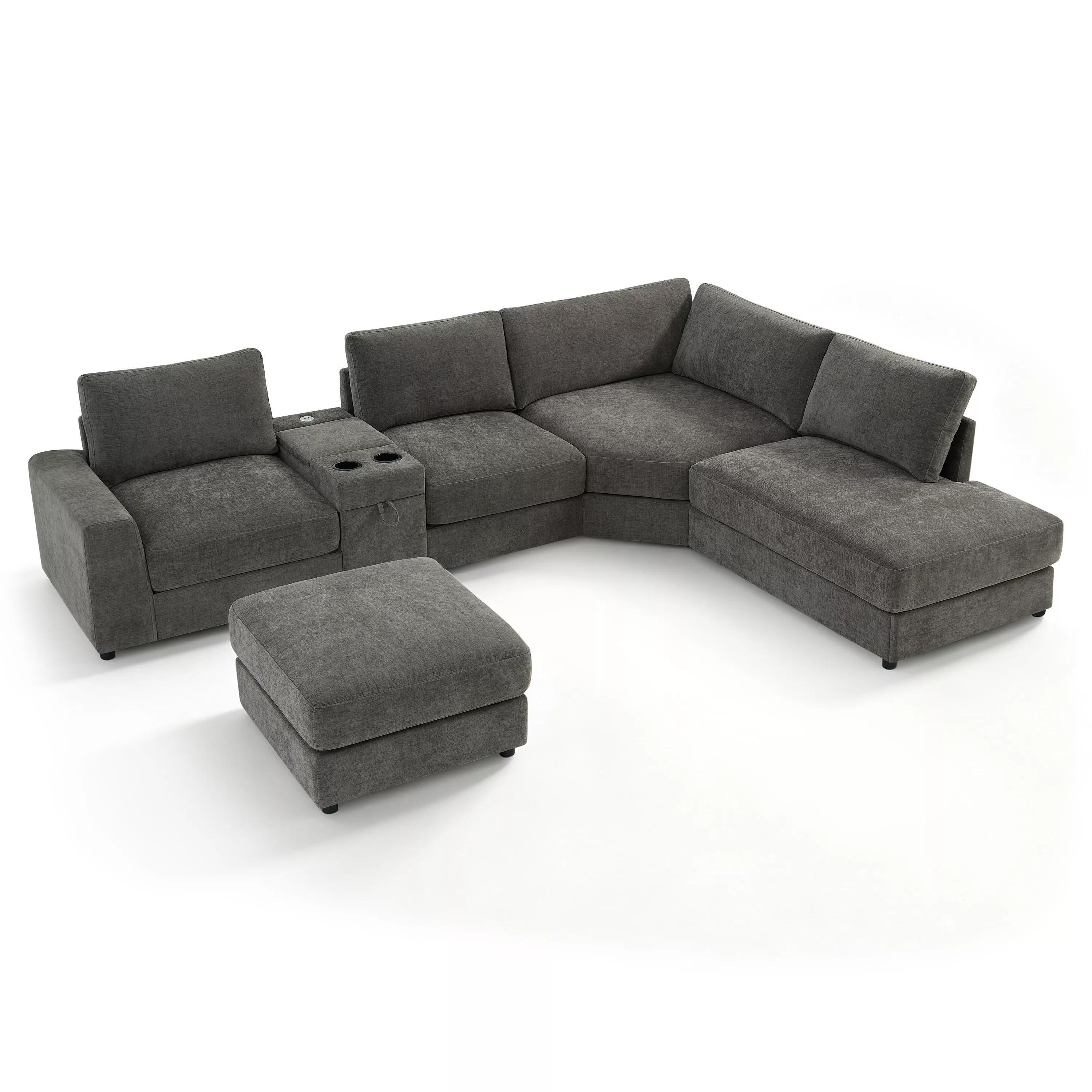 Merax Customizable Modular Sofa with Cloud-Like Comfort, Movable Ottoman, Flippable Console Lid