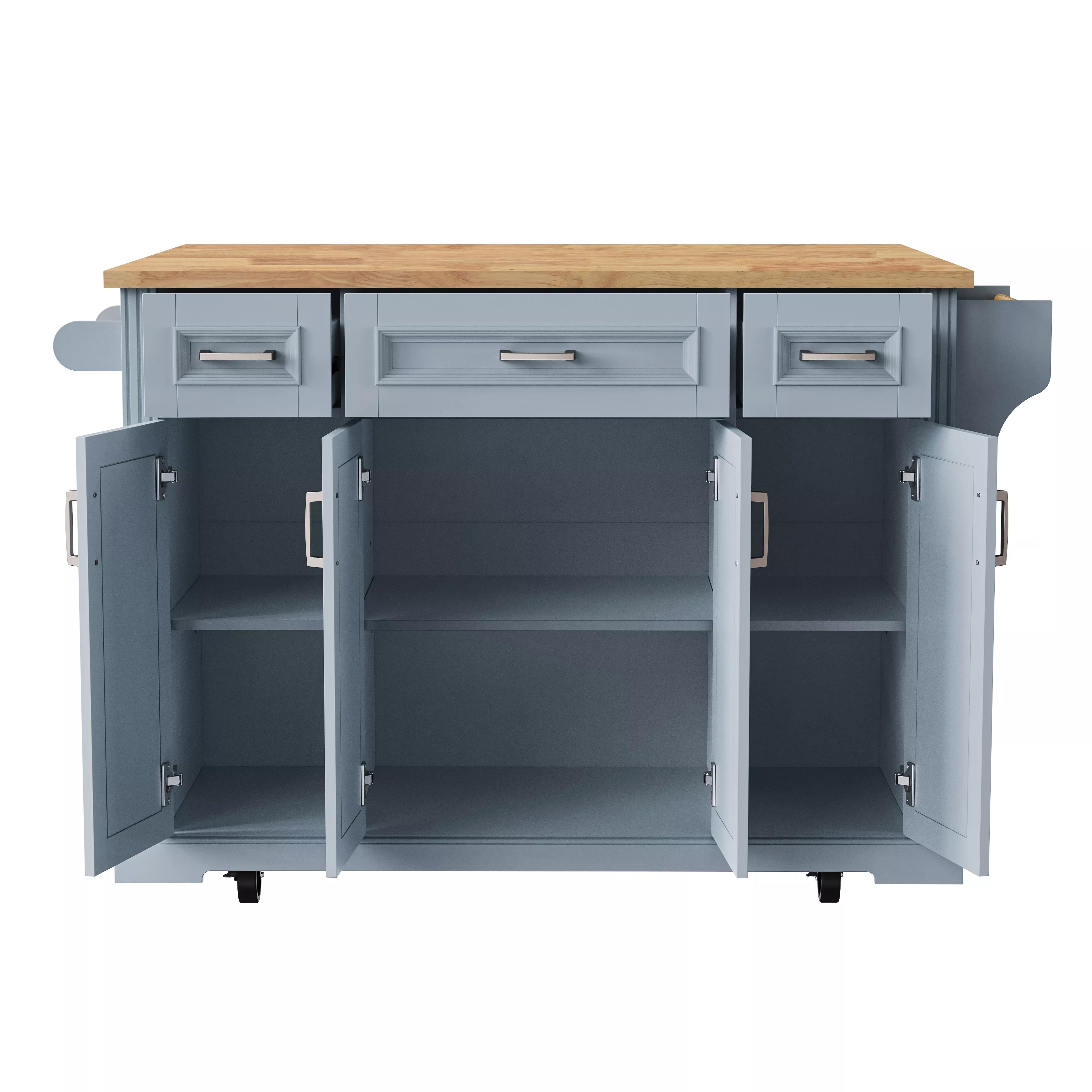 Merax Kitchen Island with Rubber Wood Drop Leaf