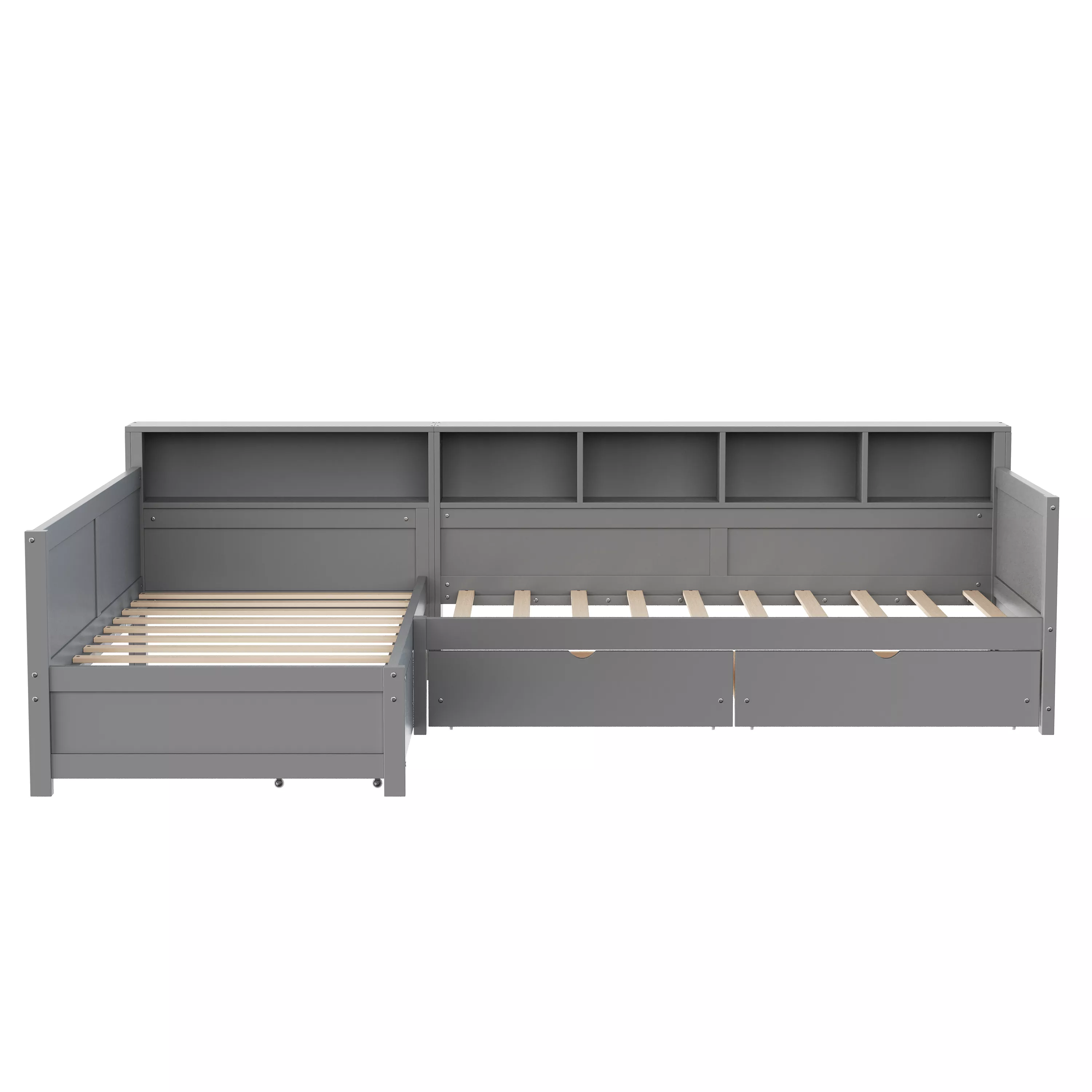 Merax L- Shape Twin Size Bed Frame with Storage 3 Drawers