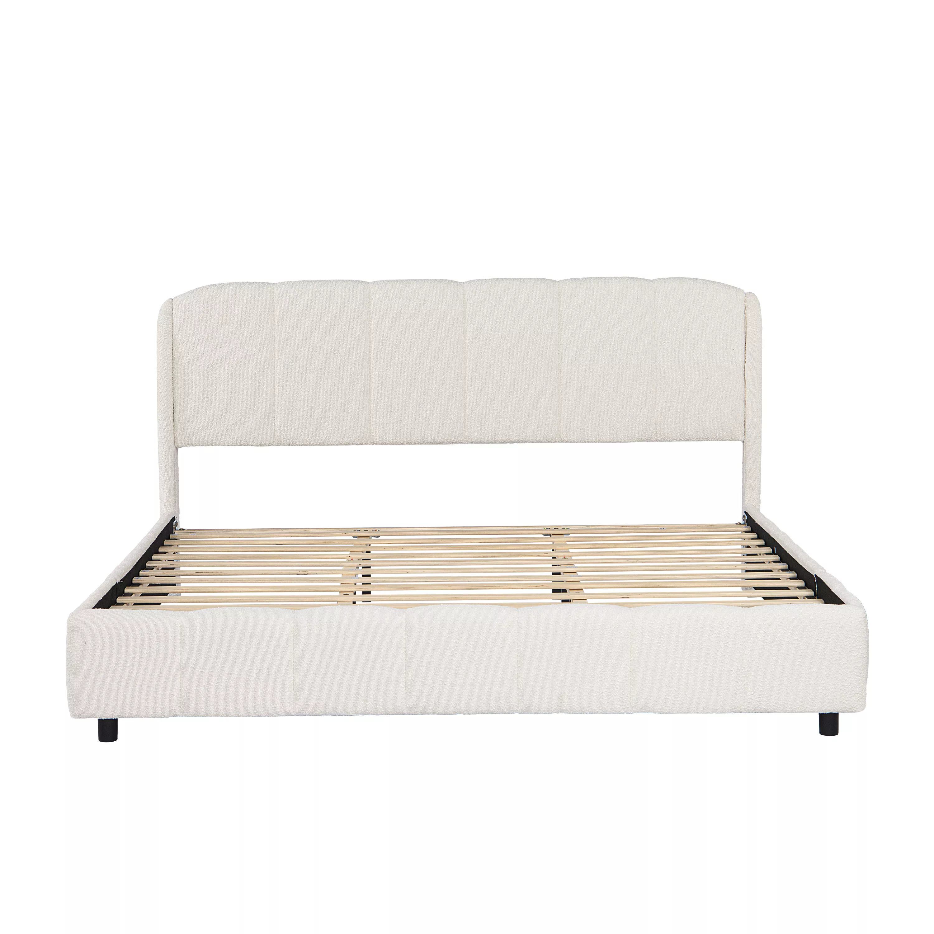 Merax Luxurious Platform Bed with Rounded Boucle Upholstered Headboard