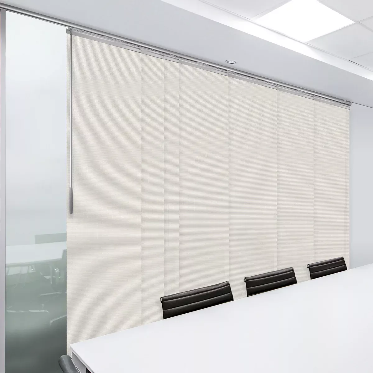 Meshed Taupe 7-Panel Single Rail Panel Track 110"-153"W, Panel width 23.5" - 60% LIGHT-FILTERING