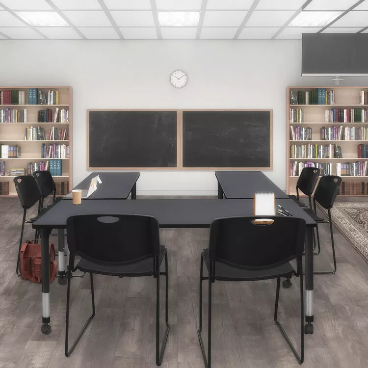 Mobile Height Adjustable Classroom Tables Grey Stack Chairs Black - Regency Seating