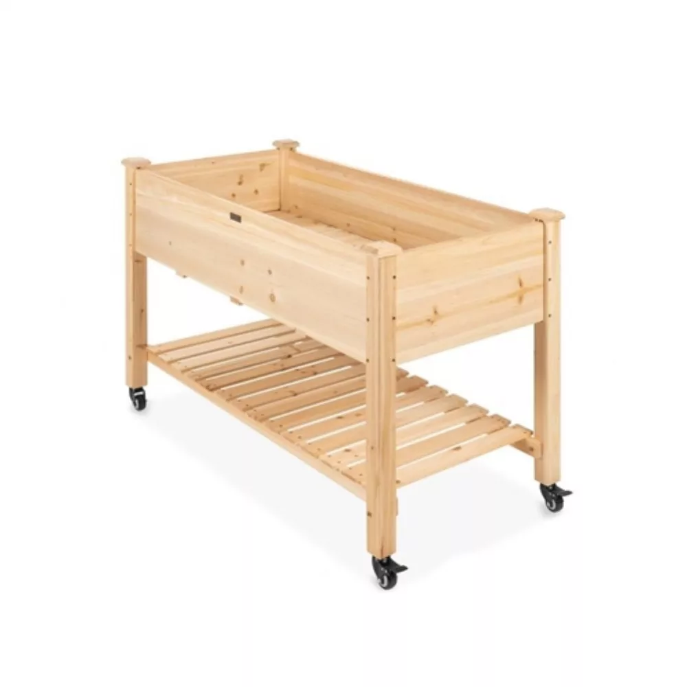 Mobile Solid Wood Garden Planter – Raised Bed with Lockable Wheels