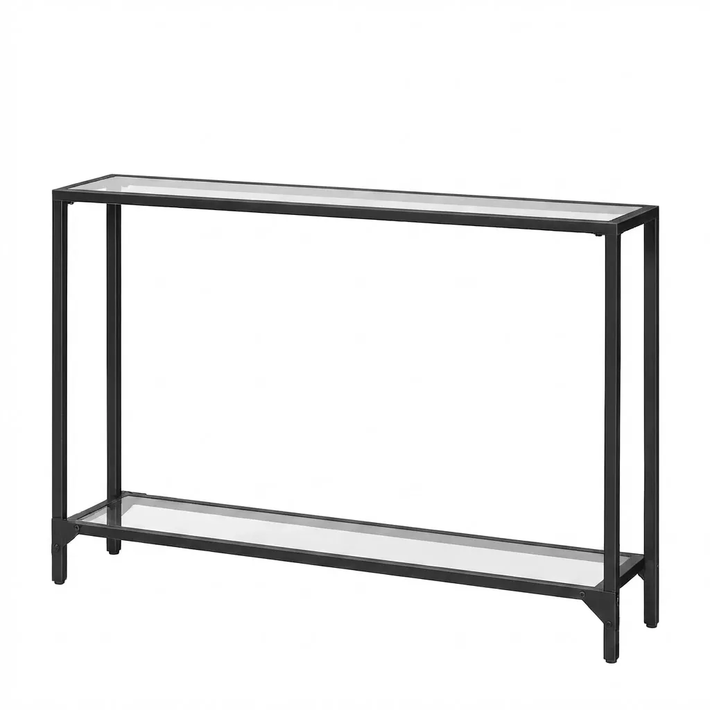 Modern Console Table with Metal Frame for Entryway and Sofa Placement- Black
