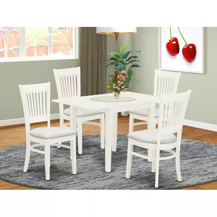 Modern Dining Set 5-Pc Rectangular Table Chairs Linen White