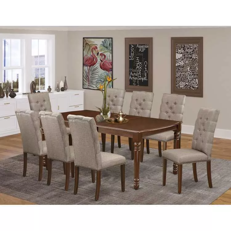 Modern Dining Table Set - 9-Piece Mahogany Finish