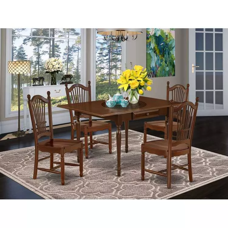 Modern Dining Table Set - Mahogany Finish 5Pc Set