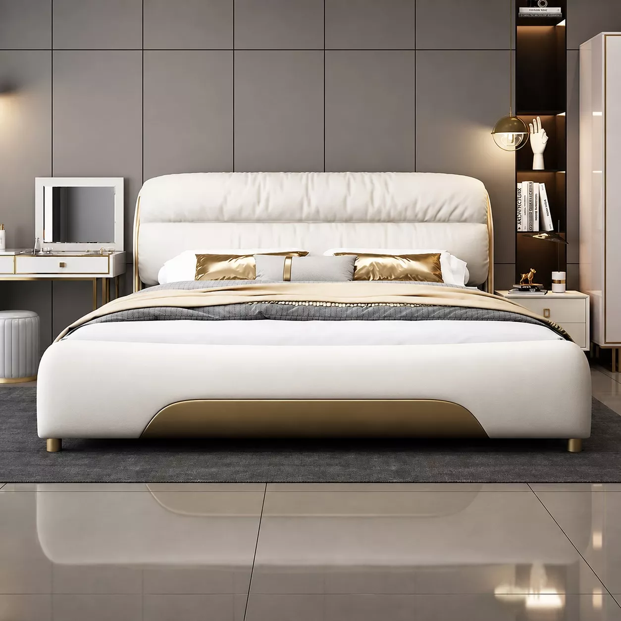 Modern Leather Bed With Backrest
