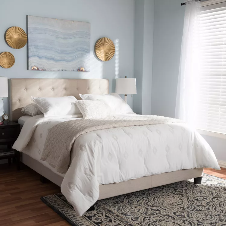 Modern Light Beige King Size Fabric Bed