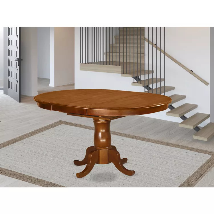 Modern Oval Dining Table with Butterfly Leaf - Saddle Brown