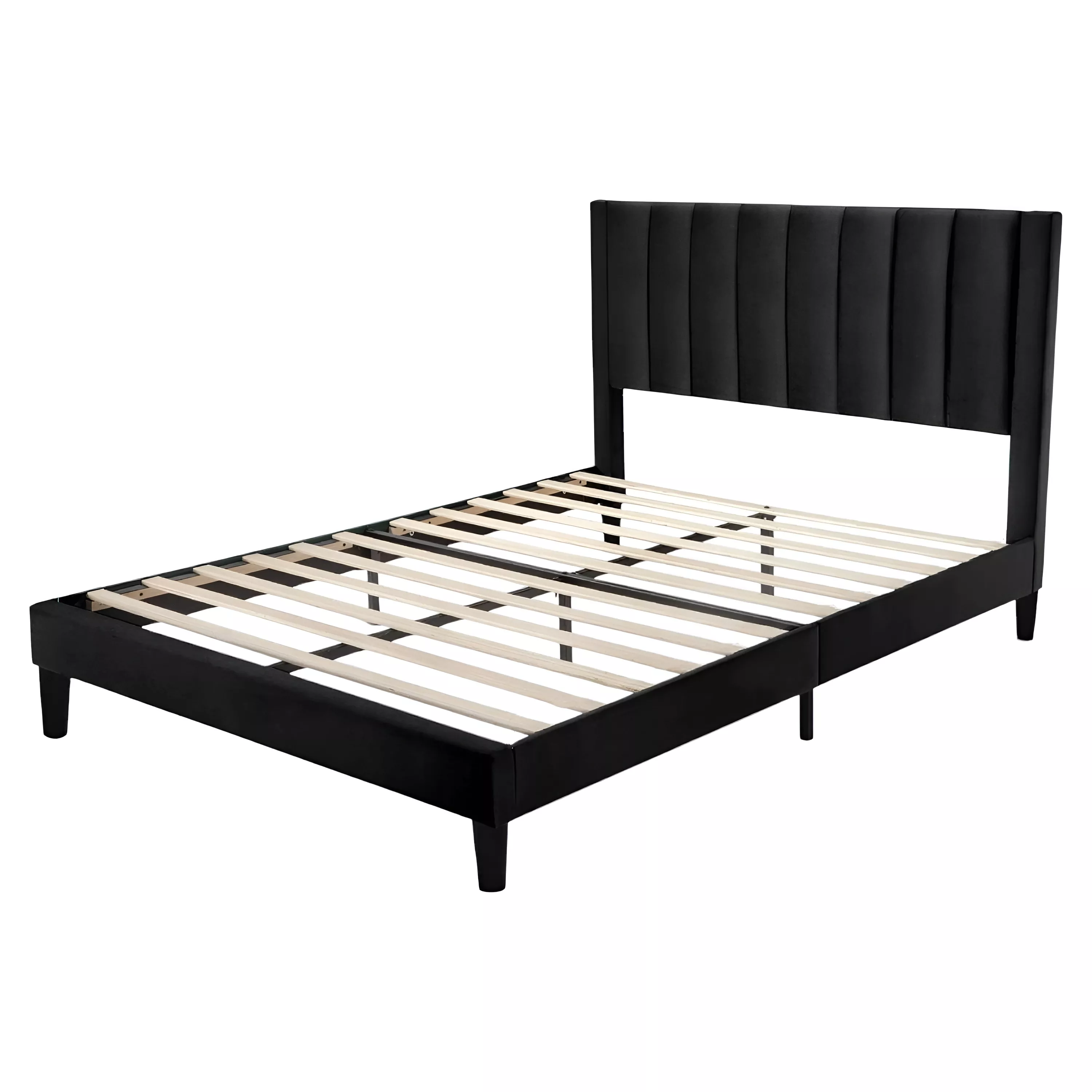 Modern Velvet Upholstered Platform Bed Frame – Supportive Headboard with Platform Base