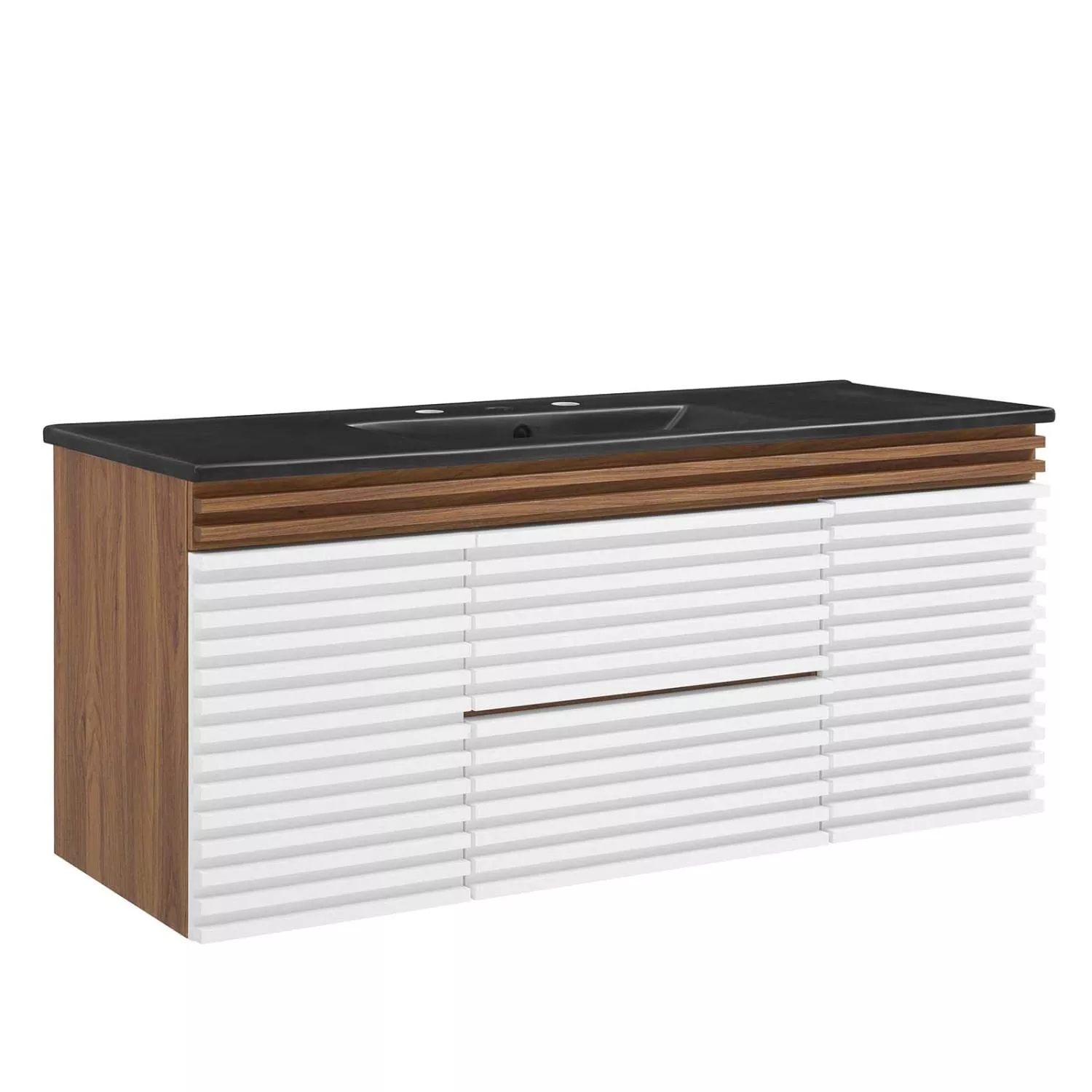 Modway Render 48" Wood Wall-Mount Bathroom Vanity - White/Walnut/Black