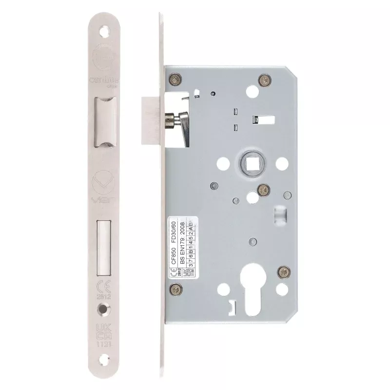 Mortice Escape lock - 72mm Centres, 60mm Backset - Radius Forend