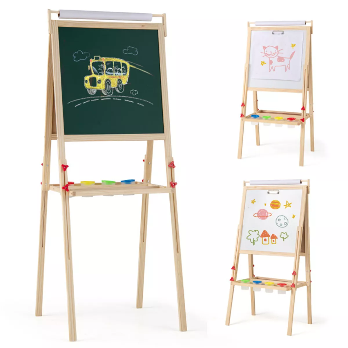 Multi-Functional Art Easel with Adjustable Height, Paint Cup Holders, and Double Sides