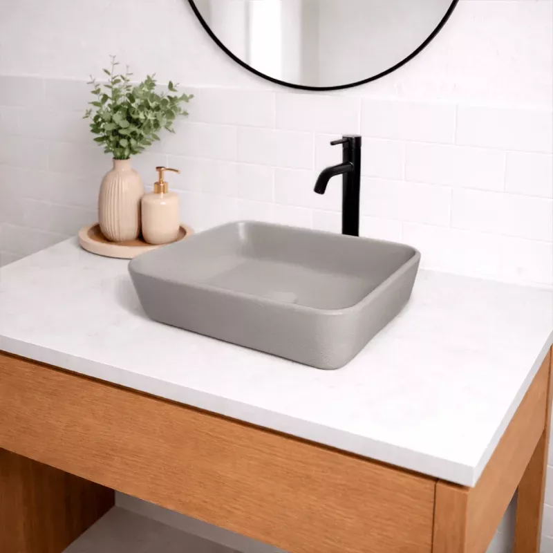 Narter Rectangular Cast Concrete Vessel Sink - Light Grey