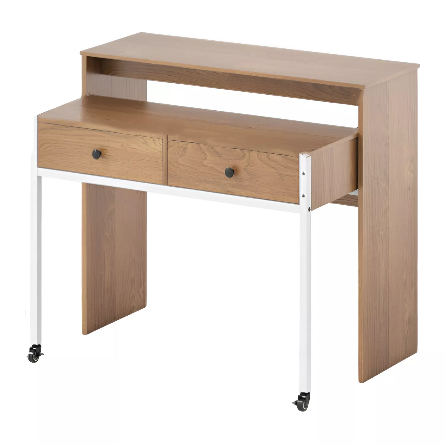 Natural Extendable Computer Desk with Pull-Out Secondary Work Surface