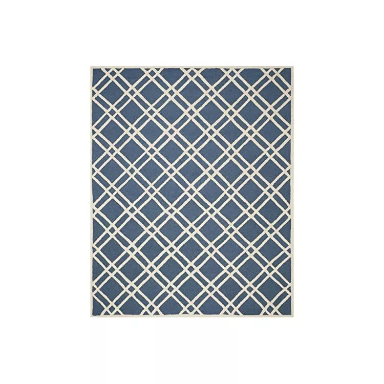 Navy Blue Contemporary Wool Pile Large Rectangle Rug
