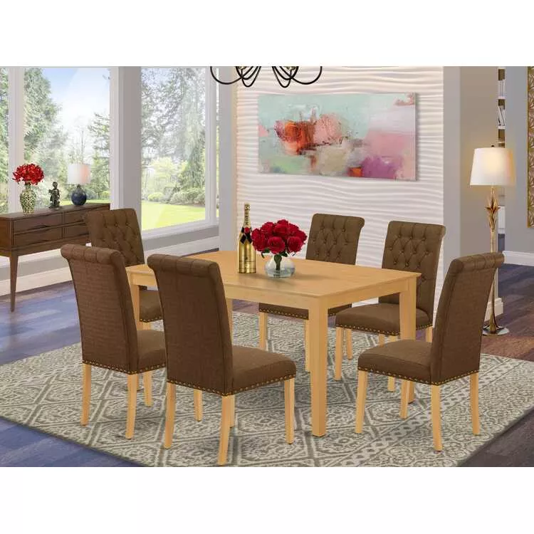 Oak 7Pc Dining Set - Rectangular Table & 6 Parsons Chairs