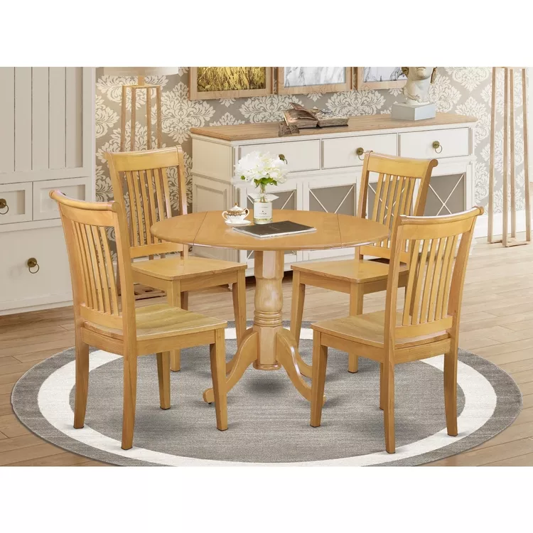 Oak Round Dining Table Set with Wood Kitchen Chairs