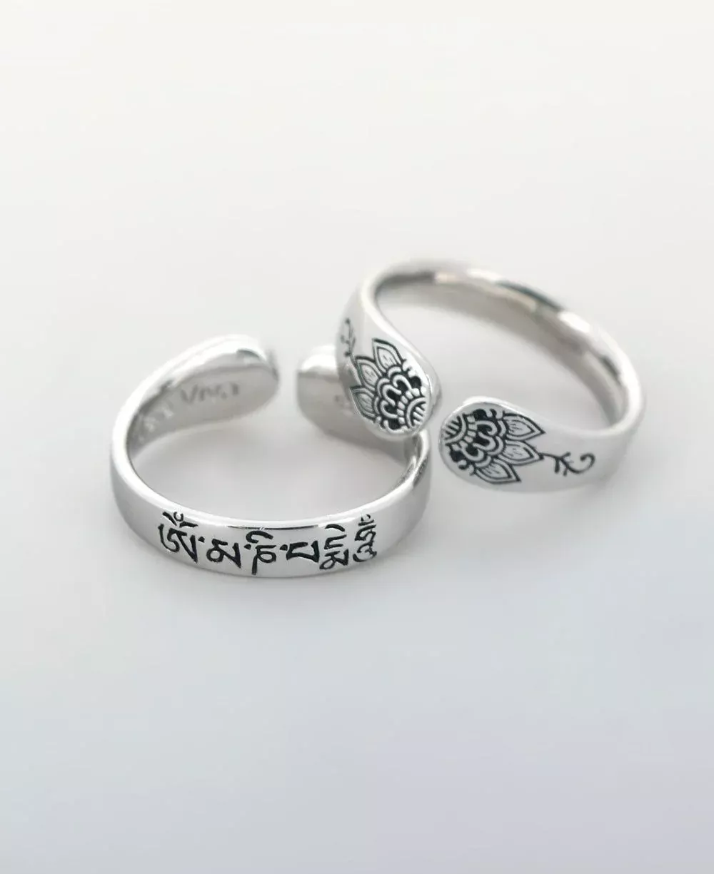 Om Mani Padme Hum Sterling Silver Adjustable Ring