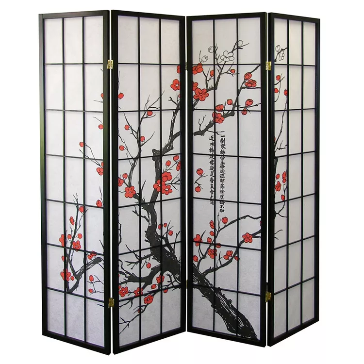 ORE International 4-Panel Room Divider - Plum Blossom