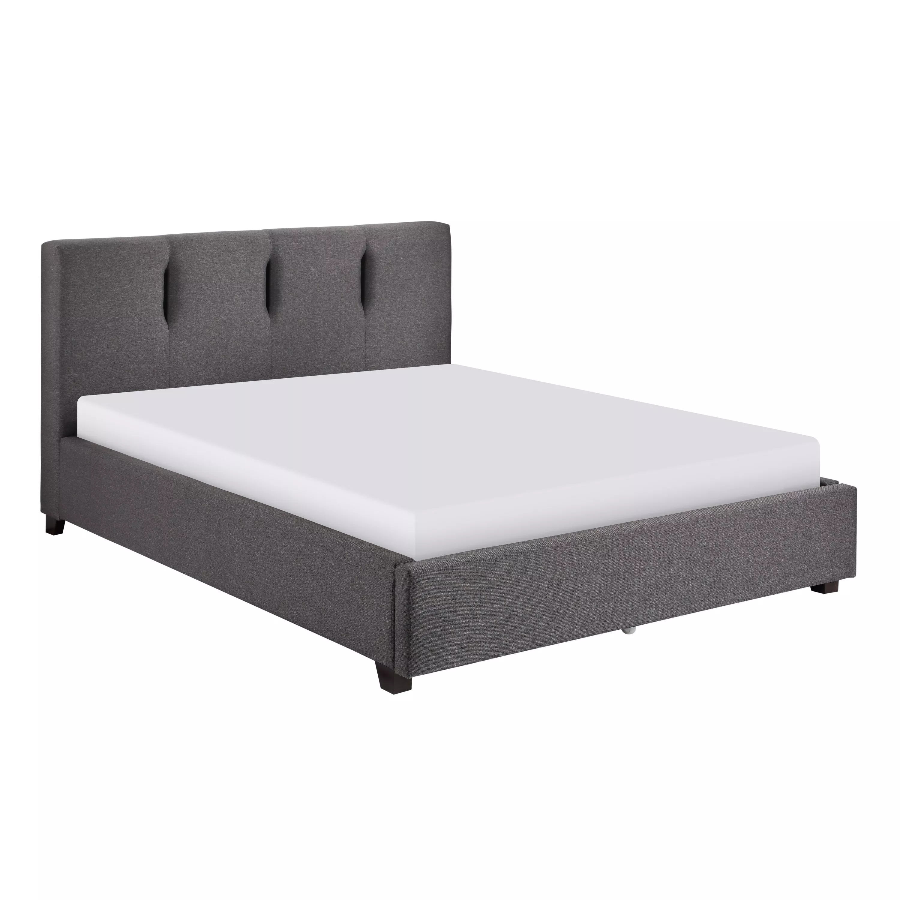 Orra Queen Platform Bed, Tufted Dark Gray Polyester Upholstery, Solid Wood