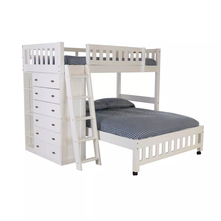 OS Home Twin Over Full Loft Bed with Storage - White Pine Bed