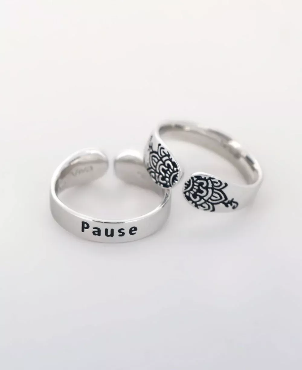 Pause Mindful Sterling Silver Adjustable Ring
