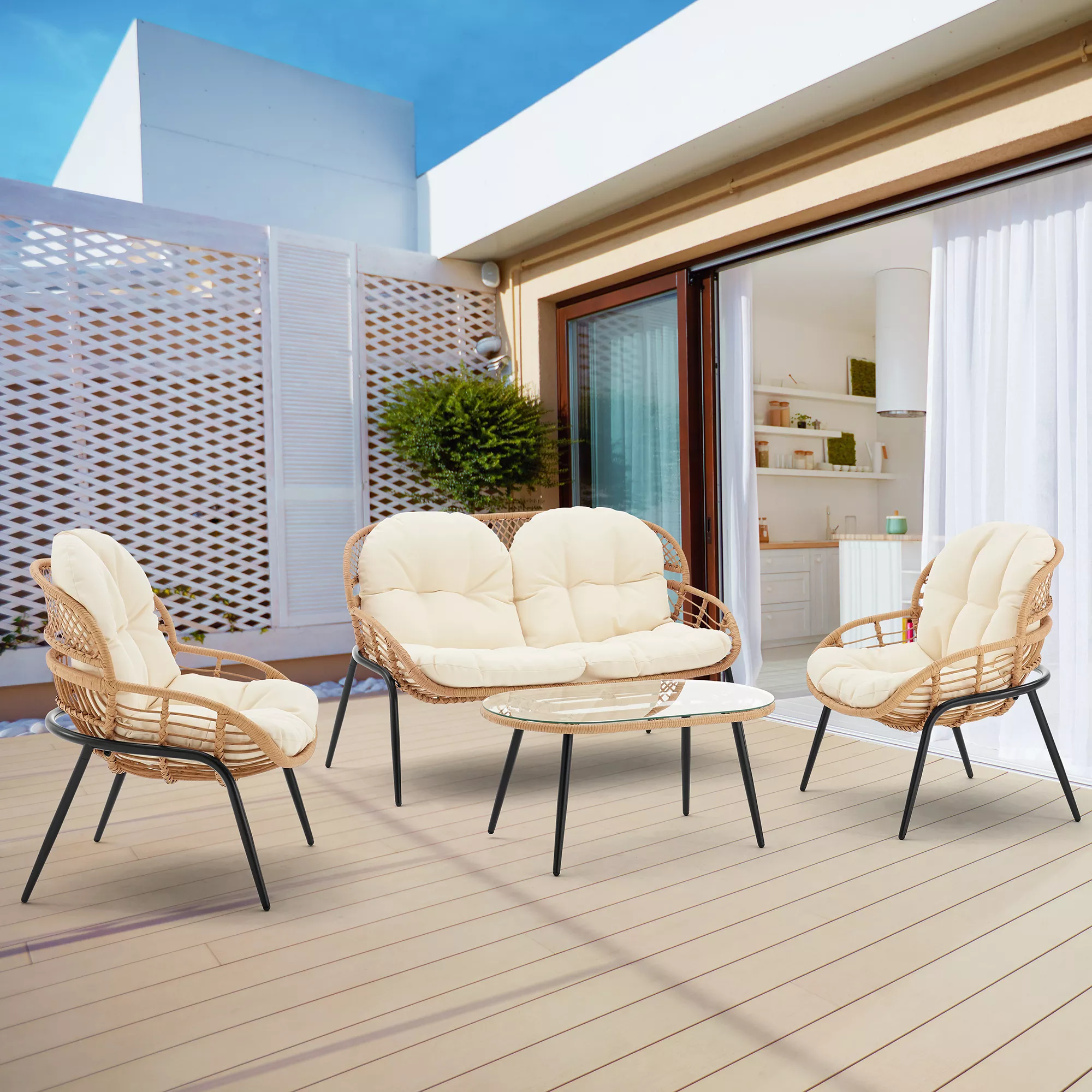 Pine Cream 4-Piece Patio Set
